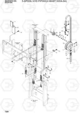 7081 5-SPOOL HYD PIPING(V-MAST,50DA-9A) 35/40/45D-9A,50DA-9A, Hyundai