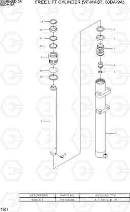 7161 FREE LIFT CYLINDER (VF-MAST, 50DA-9A) 35/40/45D-9A,50DA-9A, Hyundai