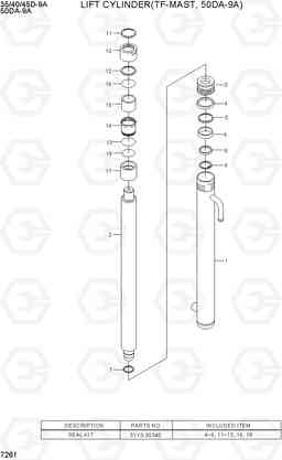 7261 LIFT CYLINDER (TF-MAST,50DA-9A) 35/40/45D-9A,50DA-9A, Hyundai