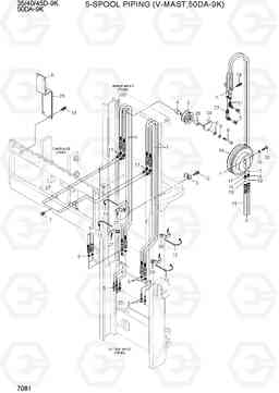 7081 5-SPOOL PIPING(V-MAST,50DA-9K) 35/40/45D-9K,50DA-9K, Hyundai