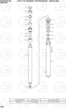 7261 LIFT CYLINDER (TF/TS-MAST,50DA-9K) 35/40/45D-9K,50DA-9K, Hyundai