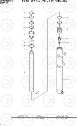 7271 FREE LIFT CYL (TF-MAST,50DA-9K) 35/40/45D-9K,50DA-9K, Hyundai