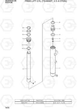 7470 FREE LIFT CYL (TS-MAST, 3.5~4.5TON) 35/40/45D-9K,50DA-9K, Hyundai