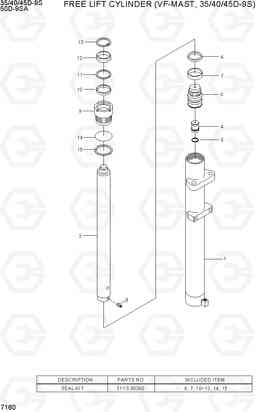 7160 FREE LIFT CYLINDER (VF-MAST, 35~45D-9S) 35/40/45D-9S,50D-9SA, Hyundai