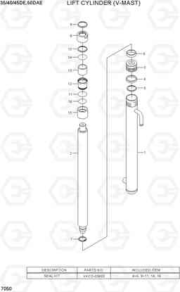 7050 LIFT CYLINDER (V-MAST, 35/40/45DE) 35/40/45D-7E,50D-7AE, Hyundai