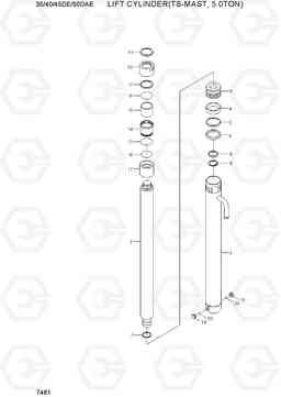 7461 LIFT CYLINDER (TS-MAST, 5.0TON) 35/40/45D-7E,50D-7AE, Hyundai