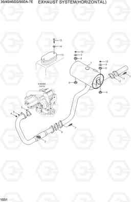 1031 EXHAUST SYSTEM(HORIZONTAL) 35/40/45DS/50DA-7E, Hyundai