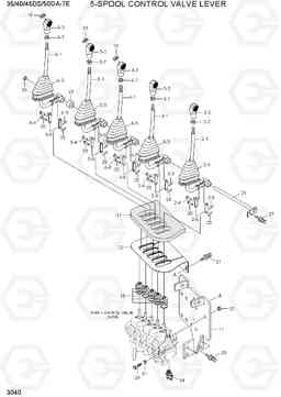 3040 5-SPOOL CONTROL VALVE LEVER 35/40/45DS/50DA-7E, Hyundai