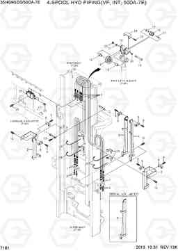 7181 4-SPOOL HYD PIPING (VF,INTERNAL,50DA-7E) 35/40/45DS/50DA-7E, Hyundai