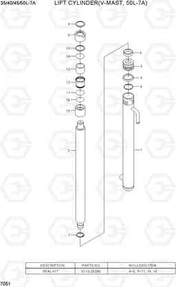 7051 LIFT CYLINDER (V-MAST, 50L-7A) 35/40/45/50L-7A, Hyundai