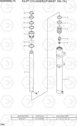 7161 F/LIFT CYLINDER (VF-MAST, 50L-7A) 35/40/45/50L-7A, Hyundai