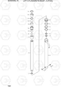 7461 LIFT CYLINDER (TS-MAST, 5.0TON) 35/40/45/50L-7A, Hyundai