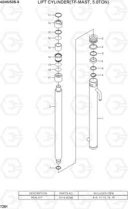 7261 LIFT CYLINDER(TF-MAST, 5.0TON) 40/45/50B-9, Hyundai