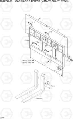 7045 CARRIAGE & B/REST(V-MAST,SHAFT, 5TON) 50/60/70D-7A, Hyundai