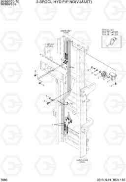 7080 3-SPOOL HYD PIPING(V-MAST) 50/60/70D-7E, Hyundai