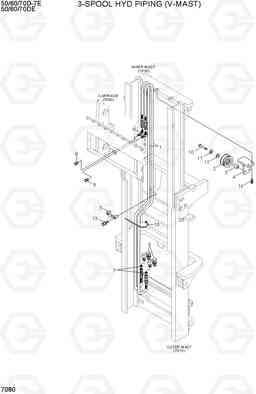 7080 3-SPOOL HYD PIPING (V-MAST) 50/60/70D-7E ACE, Hyundai