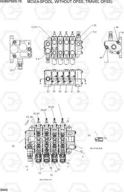 3A45 MCV(4-SPOOL, WITHOUT OPSS, TRAVEL OPSS) 50/60/70DS-7E, Hyundai