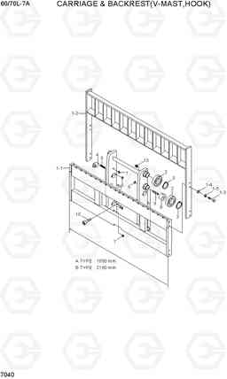 7040 CARRIAGE & BACKREST(V-MAST,HOOK) 60/70L-7A, Hyundai