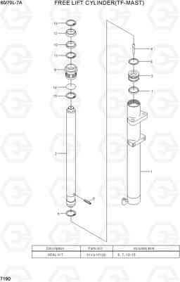 7180 FREE LIFT CYLINDER(TF-MAST) 60/70L-7A, Hyundai