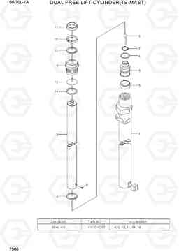 7380 DUAL FREE LIFT CYLINDER(TS-MAST) 60/70L-7A, Hyundai