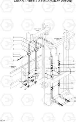 7070 4-SPOOL HYDRAULIC PIPING(V-MAST,OPTION) HBF15/18T-5, Hyundai