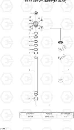 7180 FREE LIFT CYLINDER(TF MAST) HBF15/18T-5, Hyundai