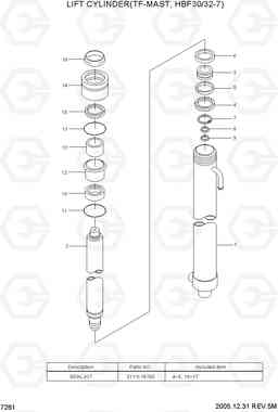 7261 LIFT CYLINDER(TF-MAST,HBF30/32-7) HBF20/25/30/32-7, Hyundai