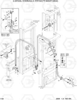 7181 3-SPOOL HYDRAULIC PIPING(TF-MAST,NEW) HBF20/25/30C-7, Hyundai