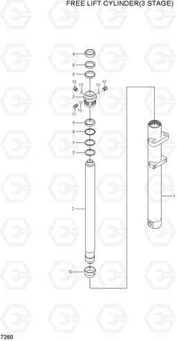 7260 FREE LIFT CYLINDER(3 STAGE) HBR14/15/18/20II, Hyundai