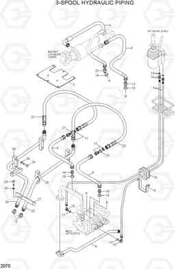 2070 3-SPOOL HYDRAULIC PIPING HL720-3(#0053-), Hyundai