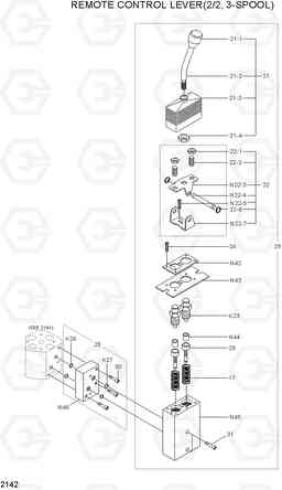 2142 REMOTE CONTROL LEVER(2/2, 3-SPOOL) HL720-3(#0053-), Hyundai