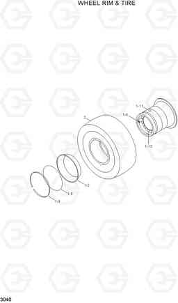 3040 WHEEL RIM & TIRE HL720-3(#0053-), Hyundai