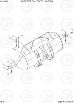 7041 BUCKET(2.0M3, TOOTH, #0033-) HL730-7A, Hyundai
