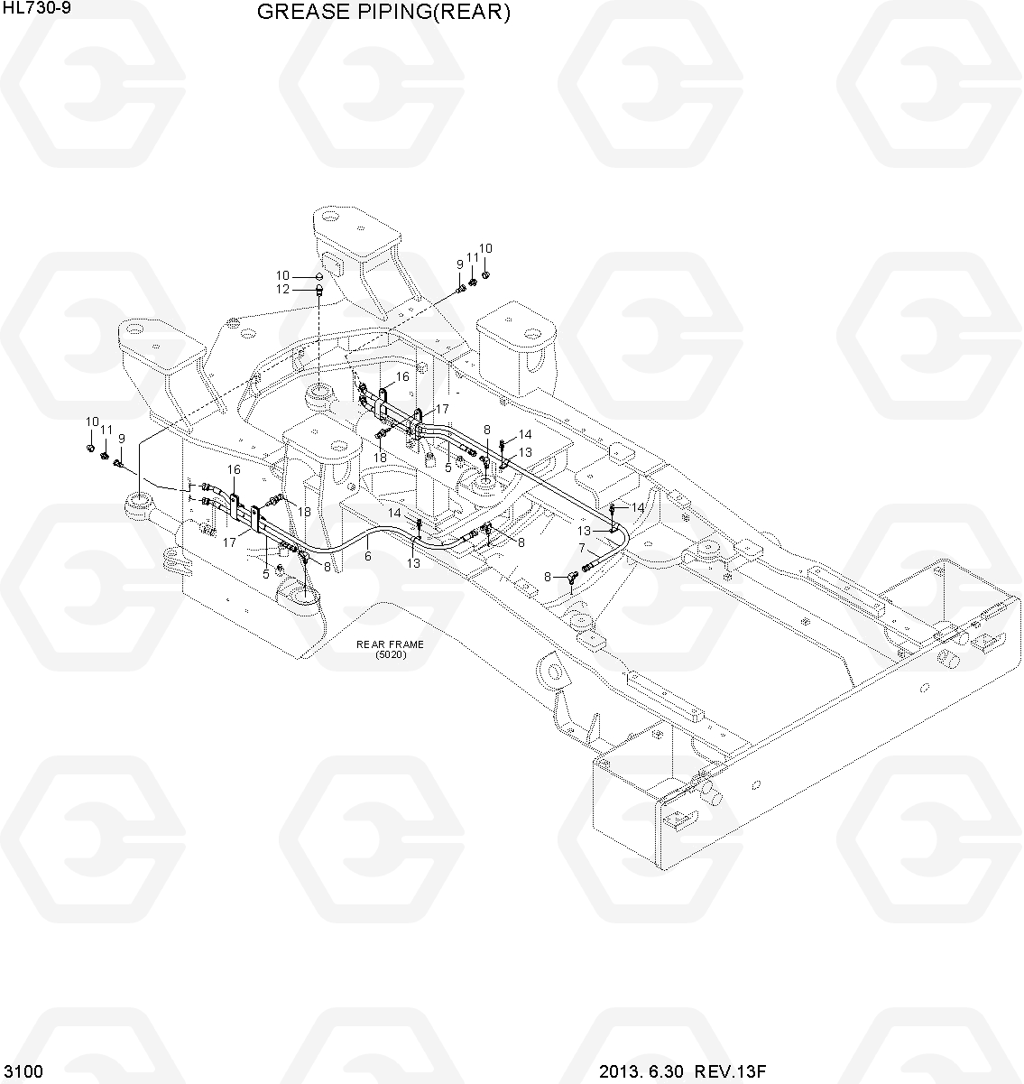 3100 GREASE PIPING(REAR) HL730-9, Hyundai