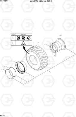 6010 WHEEL RIM & TIRE HL730-9, Hyundai