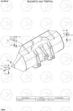 7040 BUCKET(1.8M3, TOOTH) HL730-9, Hyundai