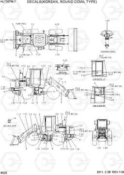 8020 DECALS(KOREAN, ROUND COWL TYPE) HL730TM-7, Hyundai