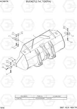 7070 BUCKET(2.7M3, TOOTH) HL740-7A, Hyundai