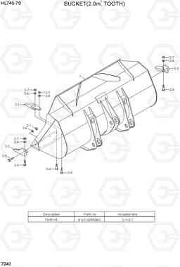 7040 BUCKET(2.0M3, TOOTH) HL740-7S, Hyundai