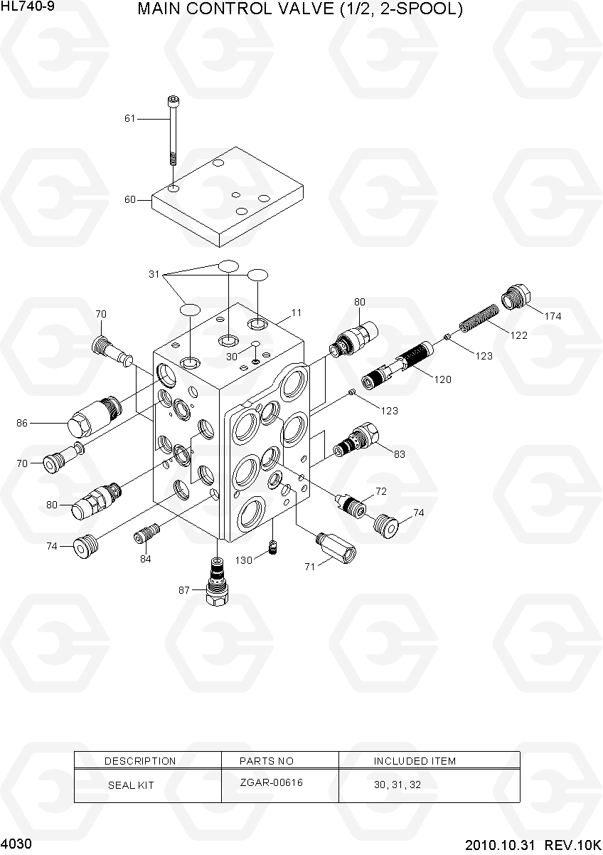 4030 MAIN CONTROL VALVE (1/2, 2-SPOOL) HL740-9, Hyundai