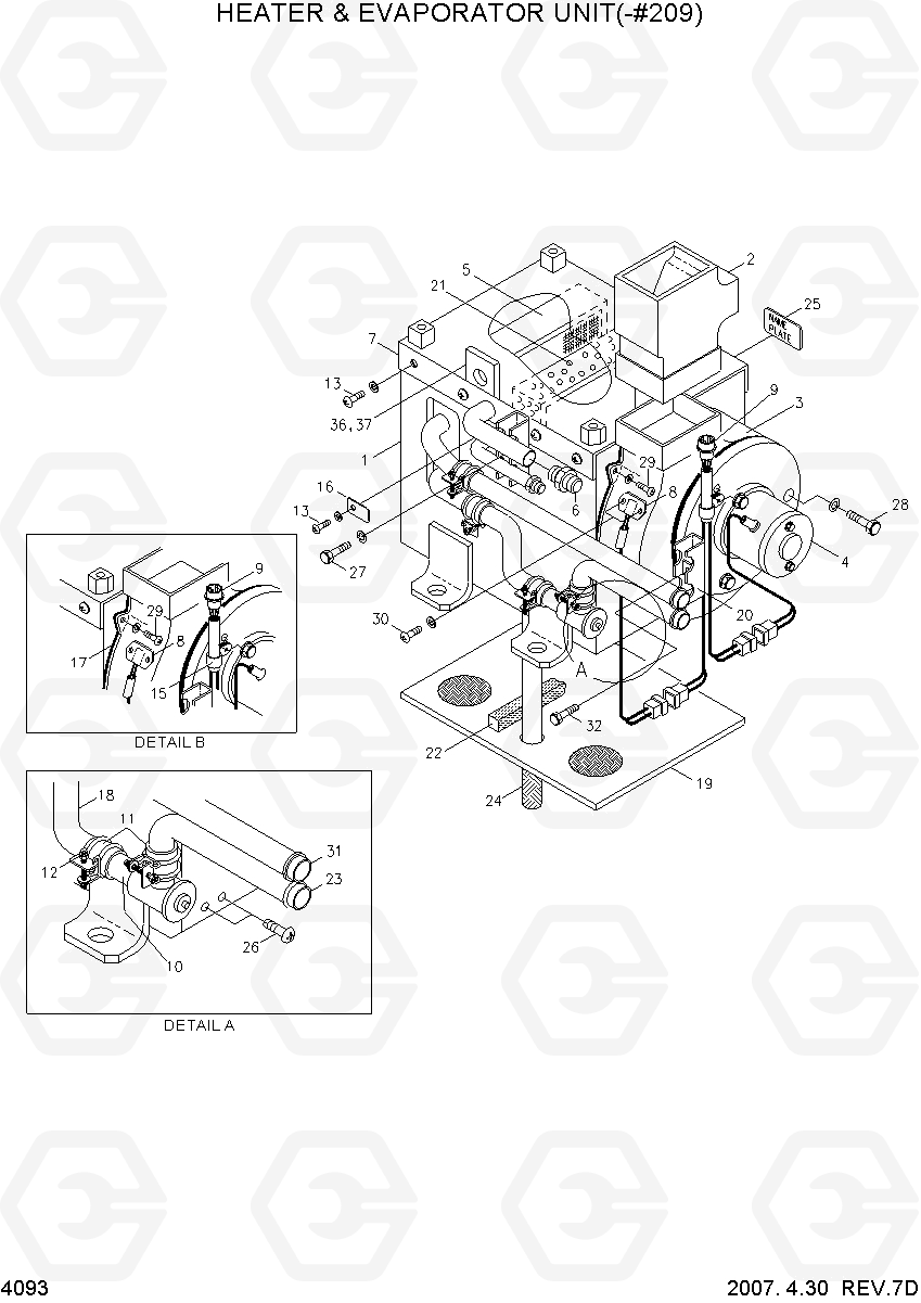 4093 HEATER & EVAPORATOR UNIT(-#0209) HL750(-#1000), Hyundai