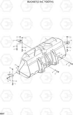 6037 BUCKET(2.5M3, TOOTH) HL750(#1001-), Hyundai