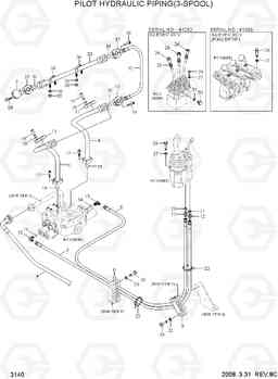 3140 PILOT HYDRAULIC PIPING(3-SPOOL) HL757-7, Hyundai