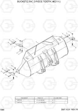 7090 BUCKET(2.8M3, 2-PIECE TOOTH, #0211-) HL757-7, Hyundai