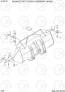 7042 BUCKET(2.7M3, 2-TOOTH & SEGMENT) HL757-7A, Hyundai