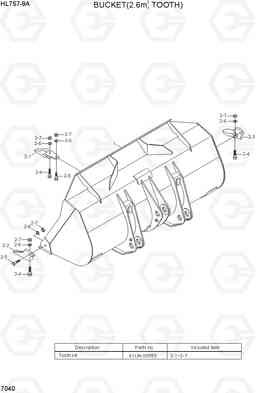 7040 BUCKET(2.6M3, TOOTH) HL757-9A, Hyundai