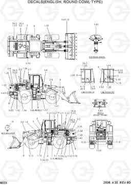 8023 DECALS(ENGLISH, ROUND COWL TYPE) HL760-7, Hyundai