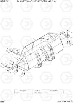 7050 BUCKET(3.0M3, 2-PCS TOOTH, -#0174) HL760-7A, Hyundai