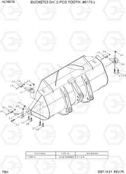 7051 BUCKET(3.0M3, 2-PCS TOOTH, #0175-) HL760-7A, Hyundai