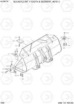 7054 BUCKET(2.8M3, 1-TOOTH & SEGMENT, #0505-) HL760-7A, Hyundai